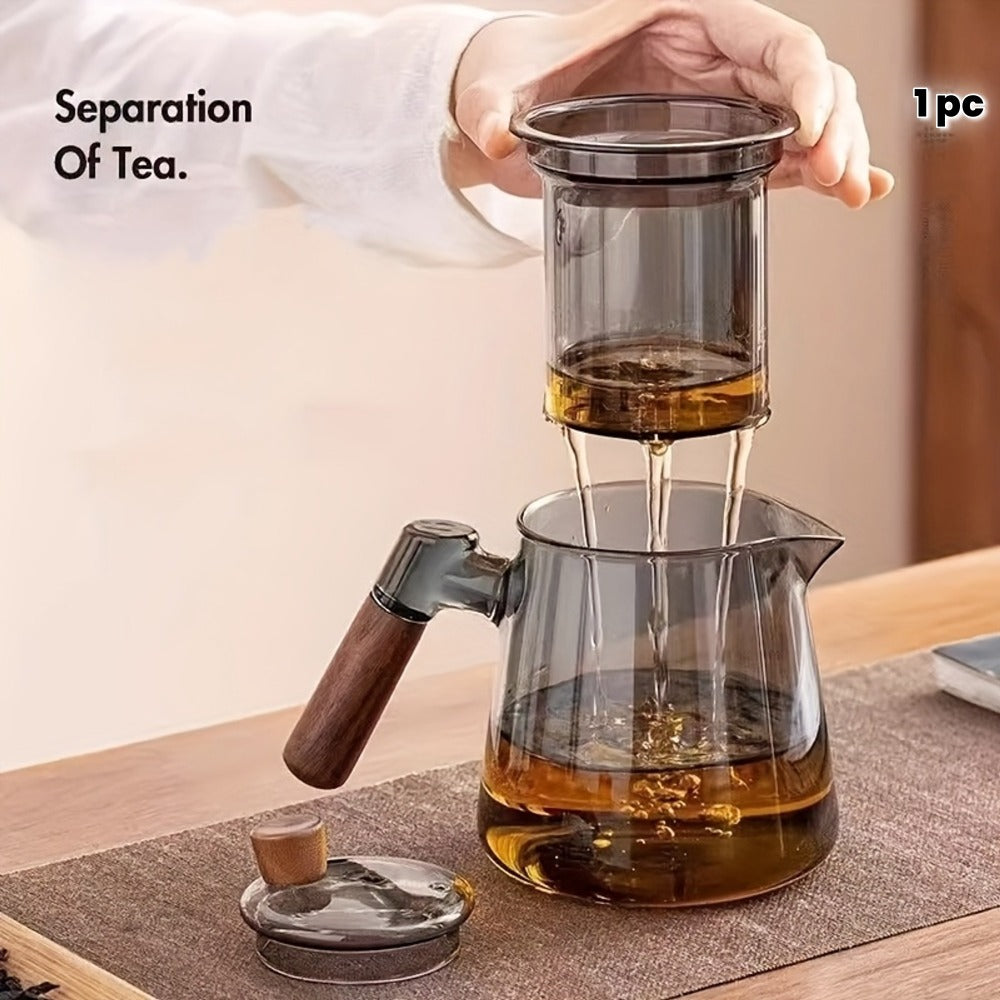 Glass Teapot with Filter 650ml - Stovetop Safe Tea and Coffee Pot with Handle, Tea Water Separator, Borosilicate Glass Kettle for Loose Leaf Tea, Smoke Gray Transparent