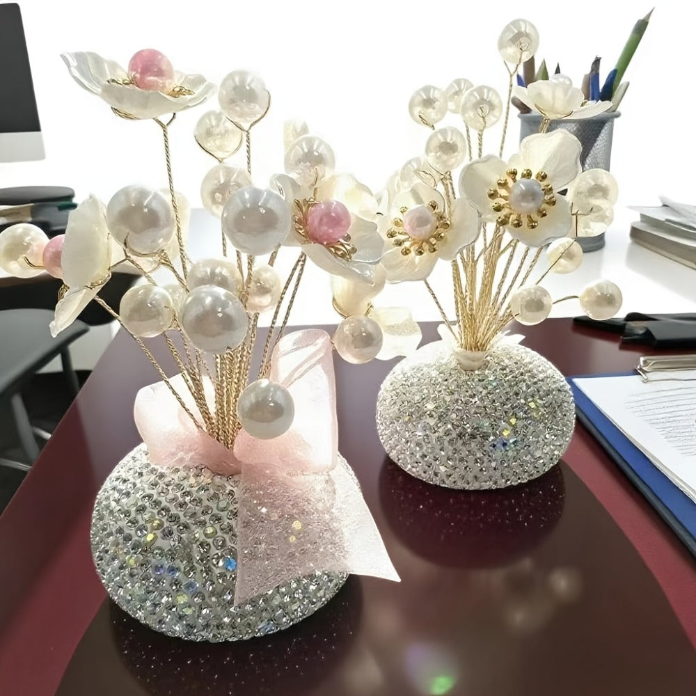 Crystal Flower Car Decoration Handmade DIY Simulation Crystal Flowers for Car Center Console Dashboard Home Decor Holiday Party Birthday Gift Mother's Day Valentine's Day
