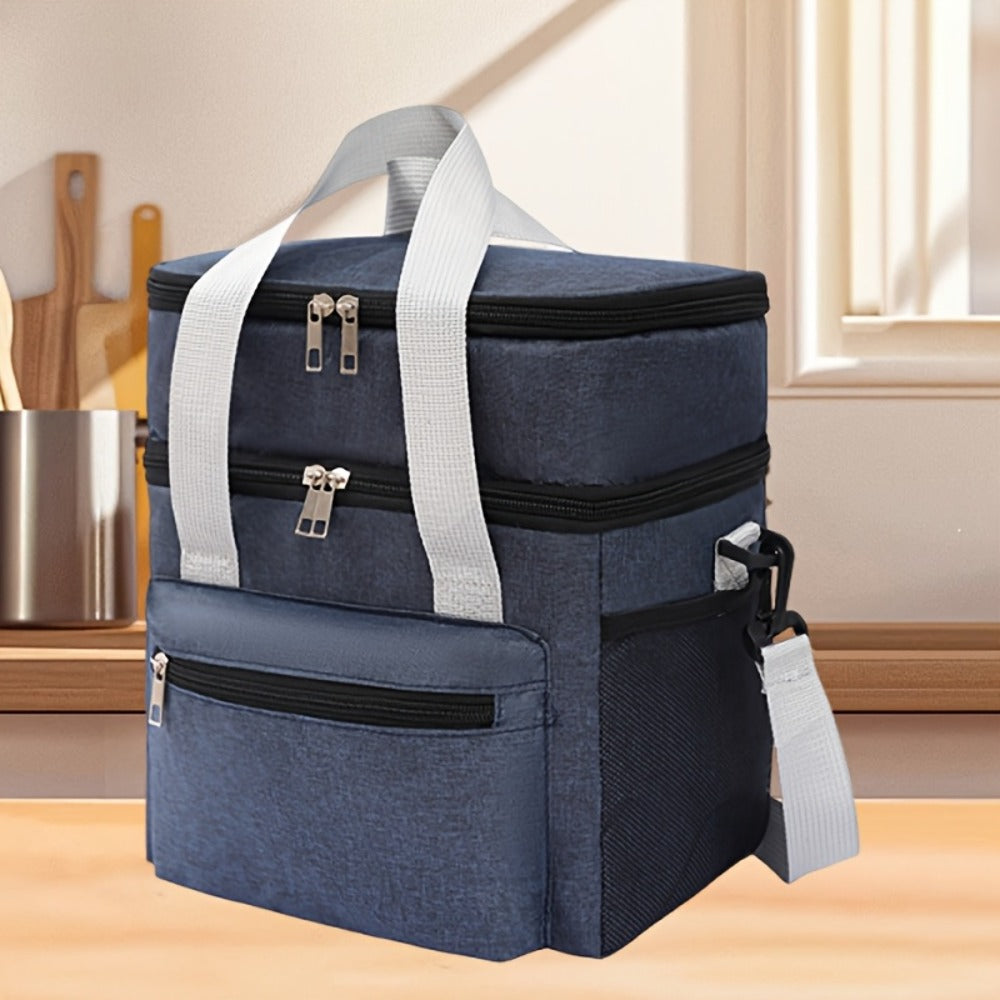 Insulated Lunch Bag Large Capacity Leakproof Waterproof with Shoulder Strap Double Pocket Portable Cooler Tote for Men Women Work School Picnic Beach in Black Grey Burgundy Blue