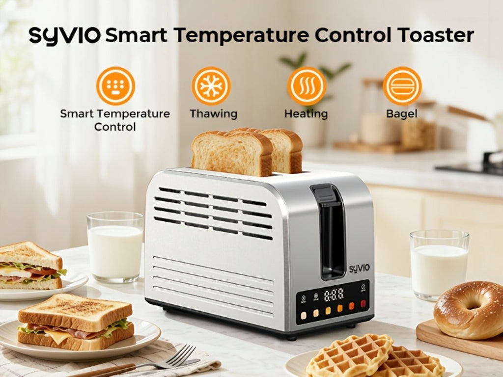 Toaster 2-Slice Stainless Steel Smart Touchscreen ¨C 5 Bread Types, 6 Browning Levels, Wide Slots, Temperature Control, Removable Crumb Tray, Compact Kitchen Toaster