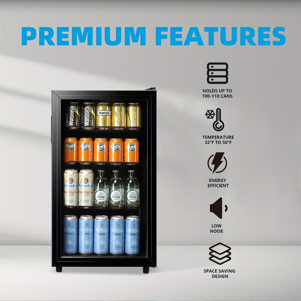 Beverage Refrigerator with Glass Door ¨C Mini Fridge 2.0/3.5/4.0 Cu Ft, LED Lights, Adjustable Shelves, R600a Cooling for Beer, Wine & Drinks, Home, Office & Bar