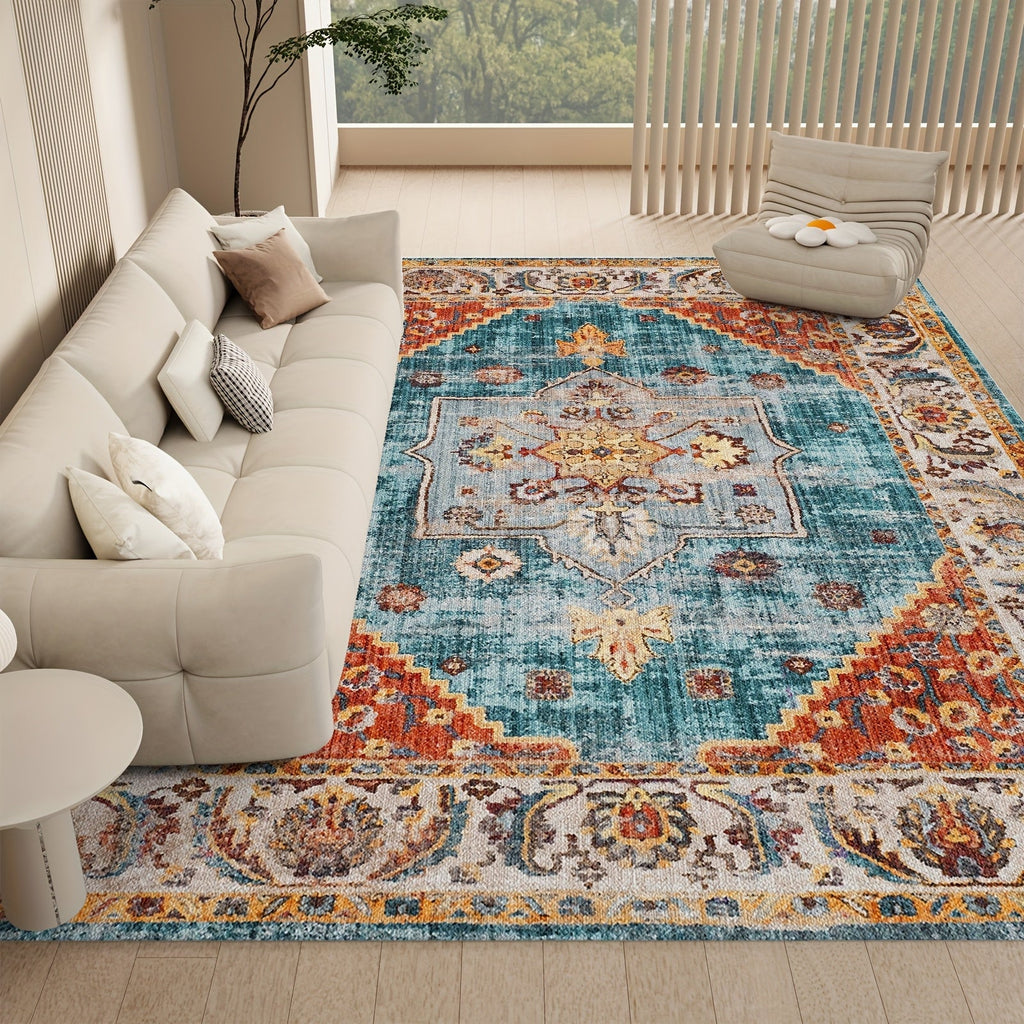 Area Rug Boho Vintage Washable Non-Slip Rug for Living Room Bedroom Traditional Woven Carpet Home Decor