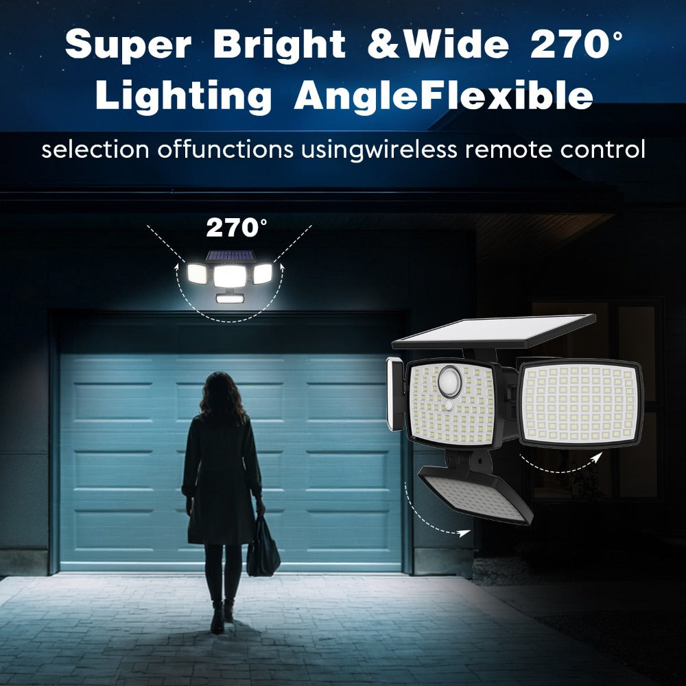 Solar Outdoor Motion Sensor Light 4-Head 3000LM ¨C 270¡ã Wide Angle, 3 Modes, IP65 Waterproof, Remote Control, Solar Flood Light for Garden Backyard Garage Wall Yard, 1/2/4 Pack