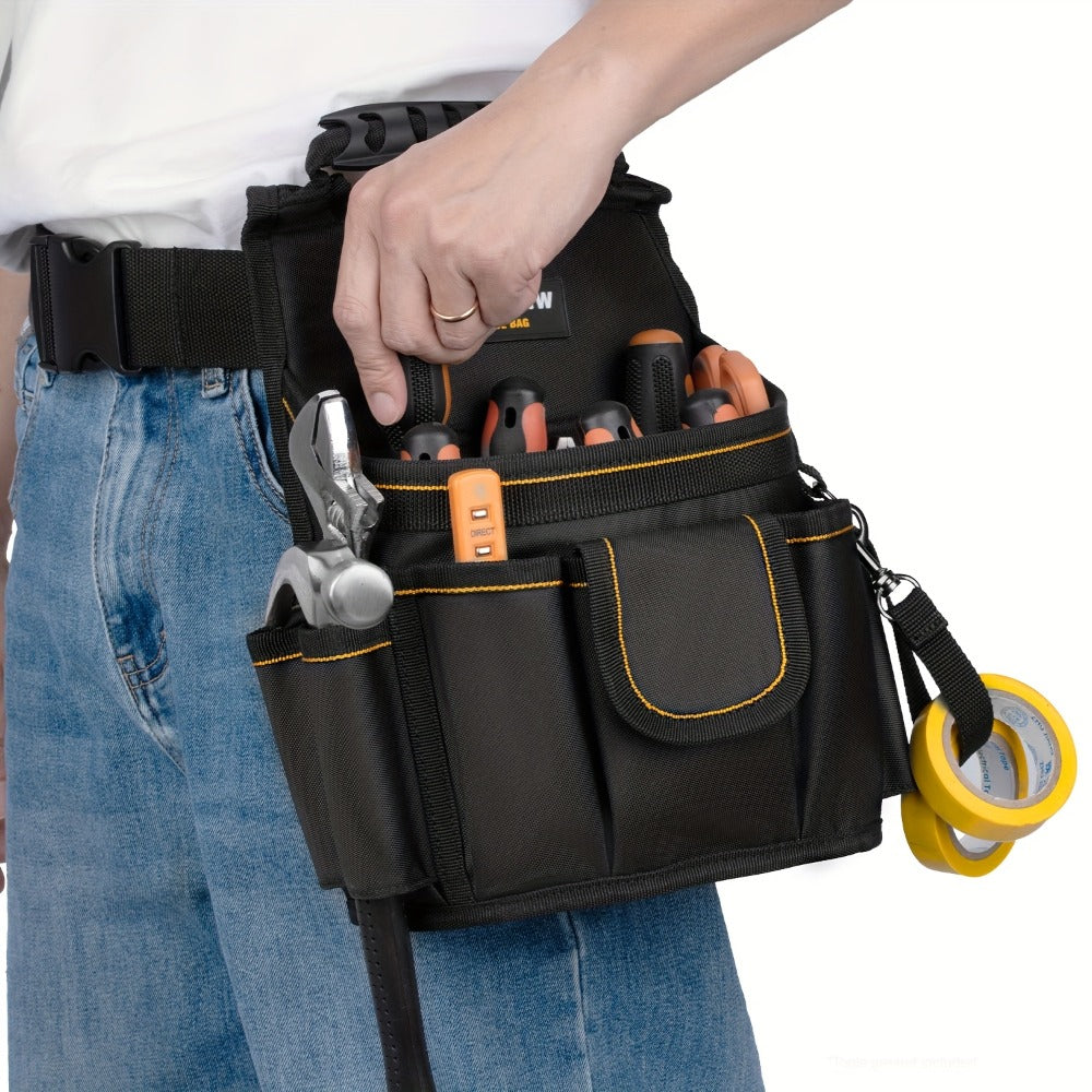 Tool Belt Bag Heavy Duty - 18-Pocket Large Capacity Tool Organizer Pouch with Wide Mouth Opening, Heavy-Duty Polyester for Construction, Plumbing, Electricians, DIY Projects & Professional Home Use