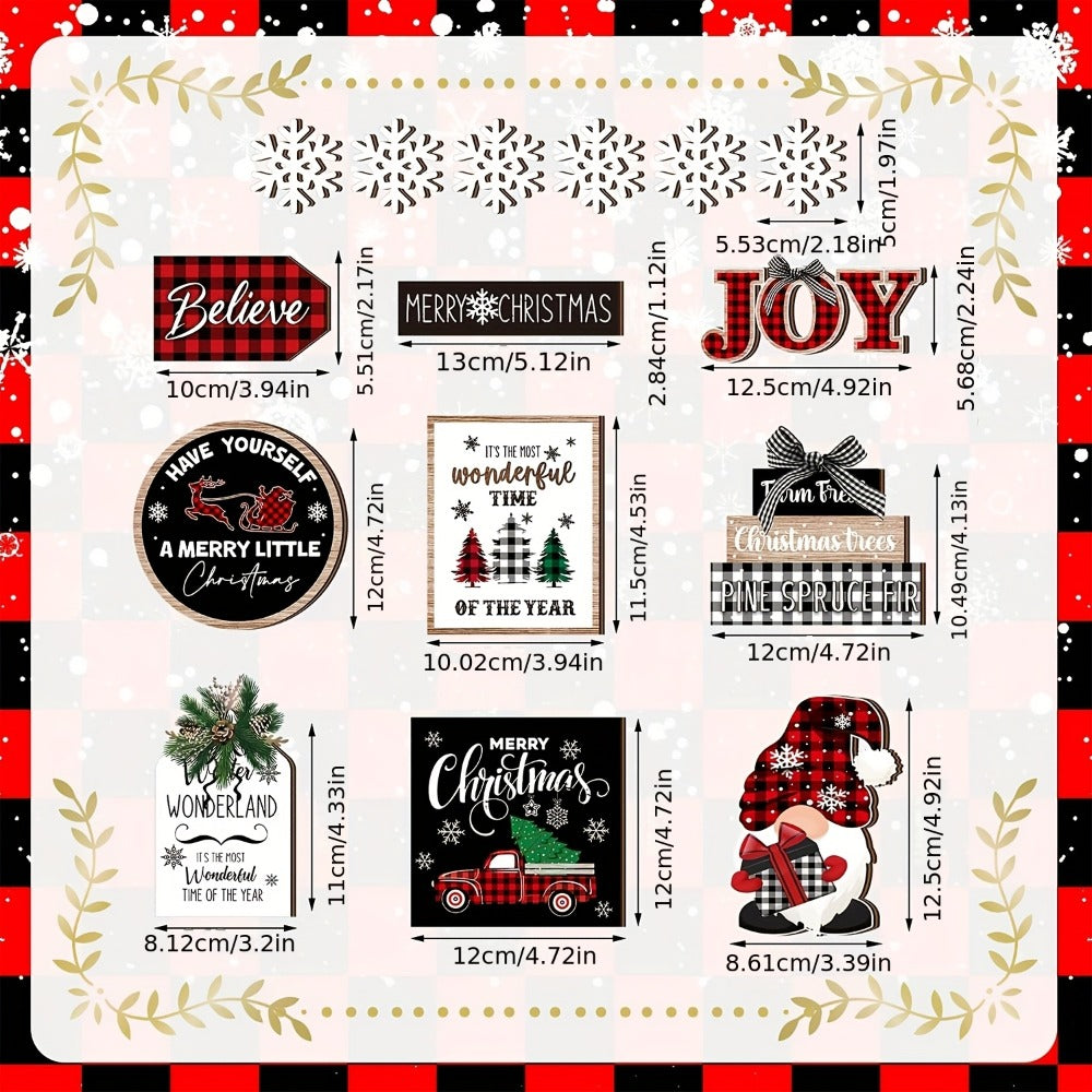 Tiered Tray Decor Set 15/20pcs Winter Christmas Farmhouse Wooden Signs - Buffalo Check Snowflakes Trees Dwarfs Trucks Valentine Easter Holiday Table Display Decorations