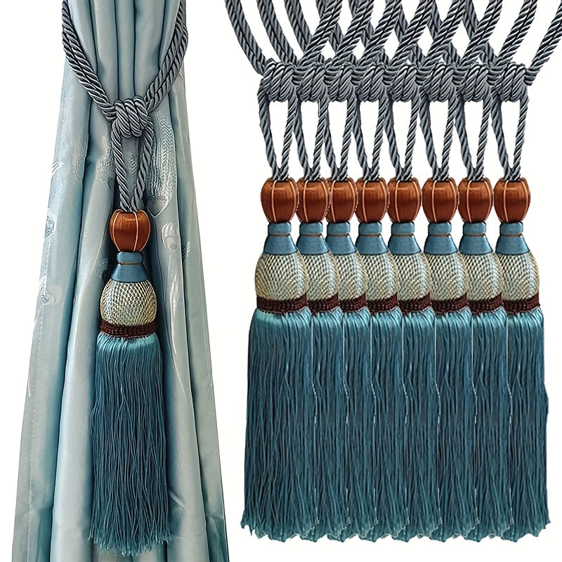 Curtain Tiebacks with Tassels Hand Woven Rope Curtain Tie Backs with Golden Accents 4/8pcs Home Decor