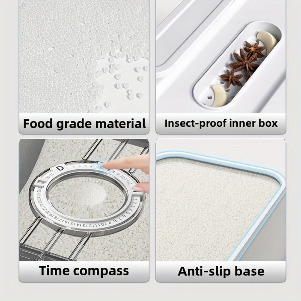Airtight Food Storage Container Rice Canister - PET Square Flip Top Sealable Grain Dispenser Insect Moisture Proof Reusable for Kitchen Pantry Organization (2 Sizes)