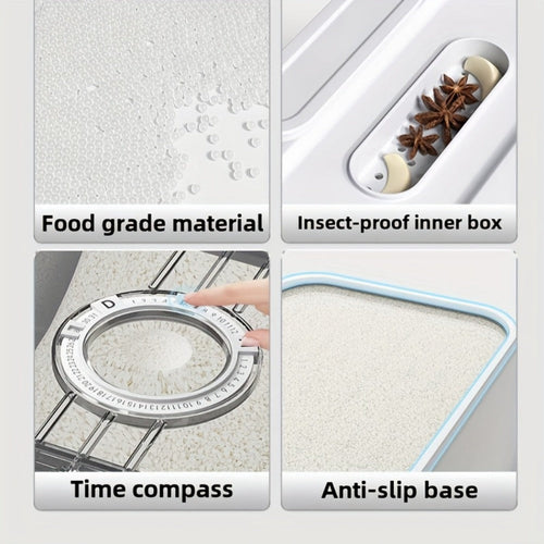 Airtight Food Storage Container Rice Canister - PET Square Flip Top Sealable Grain Dispenser Insect Moisture Proof Reusable for Kitchen Pantry Organization (2 Sizes)