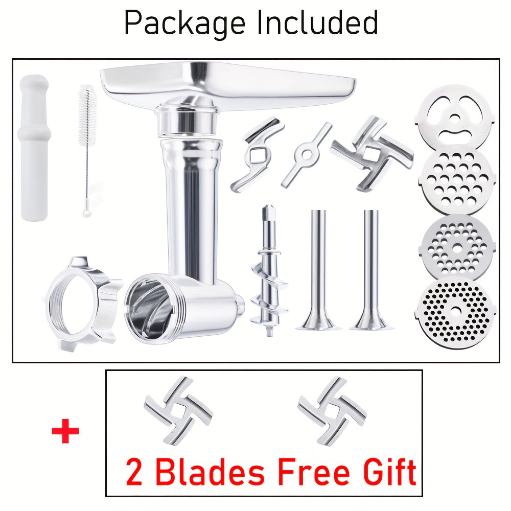 Metal Meat Grinder Attachment for KitchenAid Stand Mixers with 4 Grinding Plates 4 Blades 2 Sausage Stuffer Tubes Holder and Cleaning Brush Food Grinder for All KitchenAid Mixers