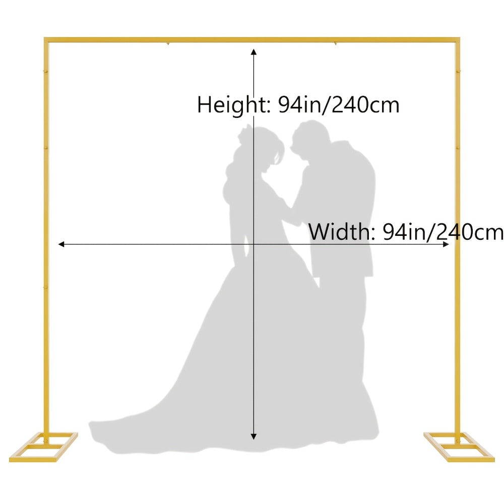 Backdrop Stand Heavy Duty Golden Adjustable Pipe Drape Kit Square Metal Arch Party Frame for Wedding Birthday Banquet Photo Booth