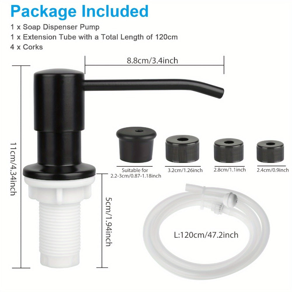 Sink Soap Dispenser Stainless Steel Built-In with 47¡± Extension Tube Kit ¨C 360¡ã Rotating Pump, No Refill Bending, Deck Mounted for Kitchen Bathroom Laundry & RV Sinks, Easy Press Hand Pump