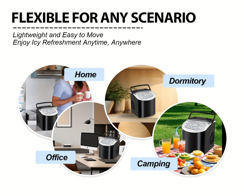 Ice Maker with Basket & Scoop ¨C 26 Lbs/Day Countertop Bullet Ice Machine, 9 Cubes in 6 Mins, Self-Cleaning, 5 Colors Pink White Green Silver Black, for Home, Kitchen, Office, Bar, RV & Camping