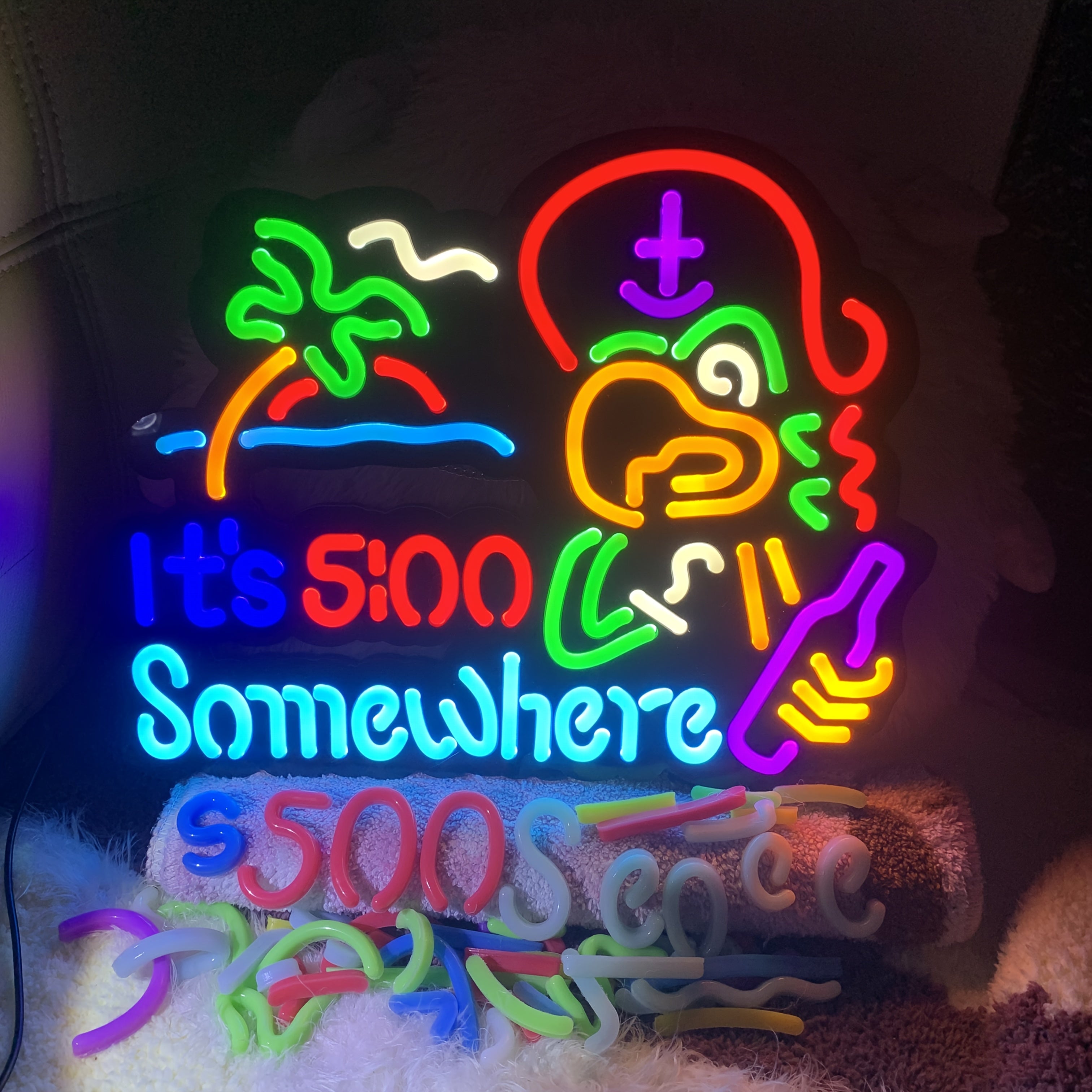Neon Light Sign Beer O'Clock It's 5 O'Clock Somewhere Bar Sign LED Wall Decor for Man Cave Home Bar Pub Game Room Party Birthday Bedroom Window Decoration Gift