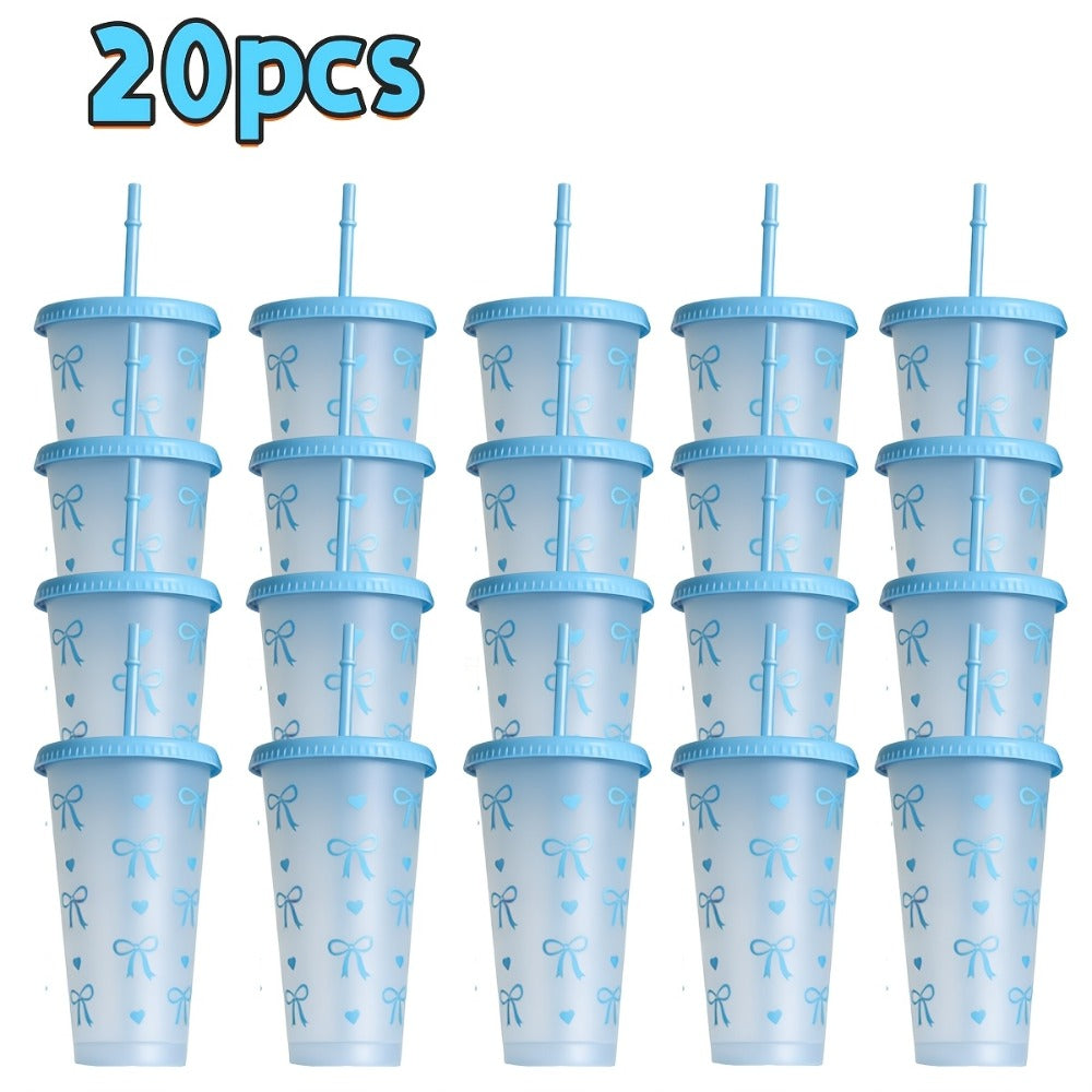 Reusable Party Cups 24 oz with Lids Straws and Dust Covers - BPA Free PP Plastic Tumblers Bulk Set 10 or 20 Pack for Parties Camping Office Gifts Pink Blue