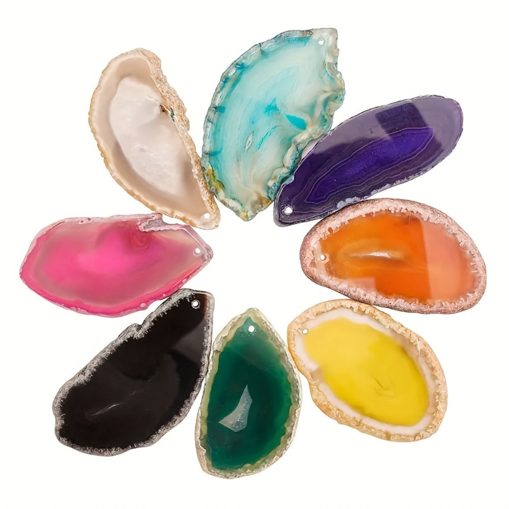 Natural Agate Slices Pendants 20pcs - Mixed Colors Polished Stone Drilled Beads for Jewelry Making, Wind Chime & DIY Crafts