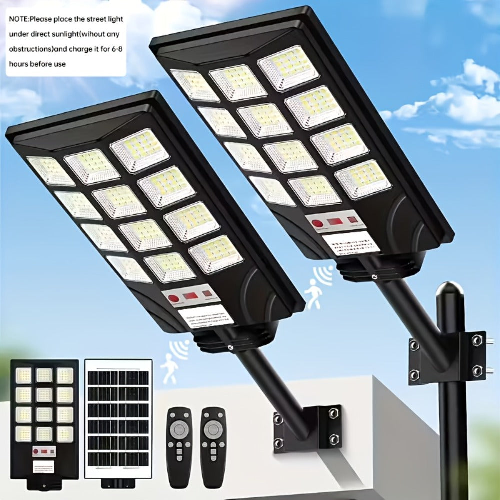 Solar Street Light Outdoor 400 LED ¨C 6500K Waterproof Sensor Flood Light with Remote Control, Dusk to Dawn for Commercial Area, Parking Lot & Night Security Lighting (2 or 4 Pack)