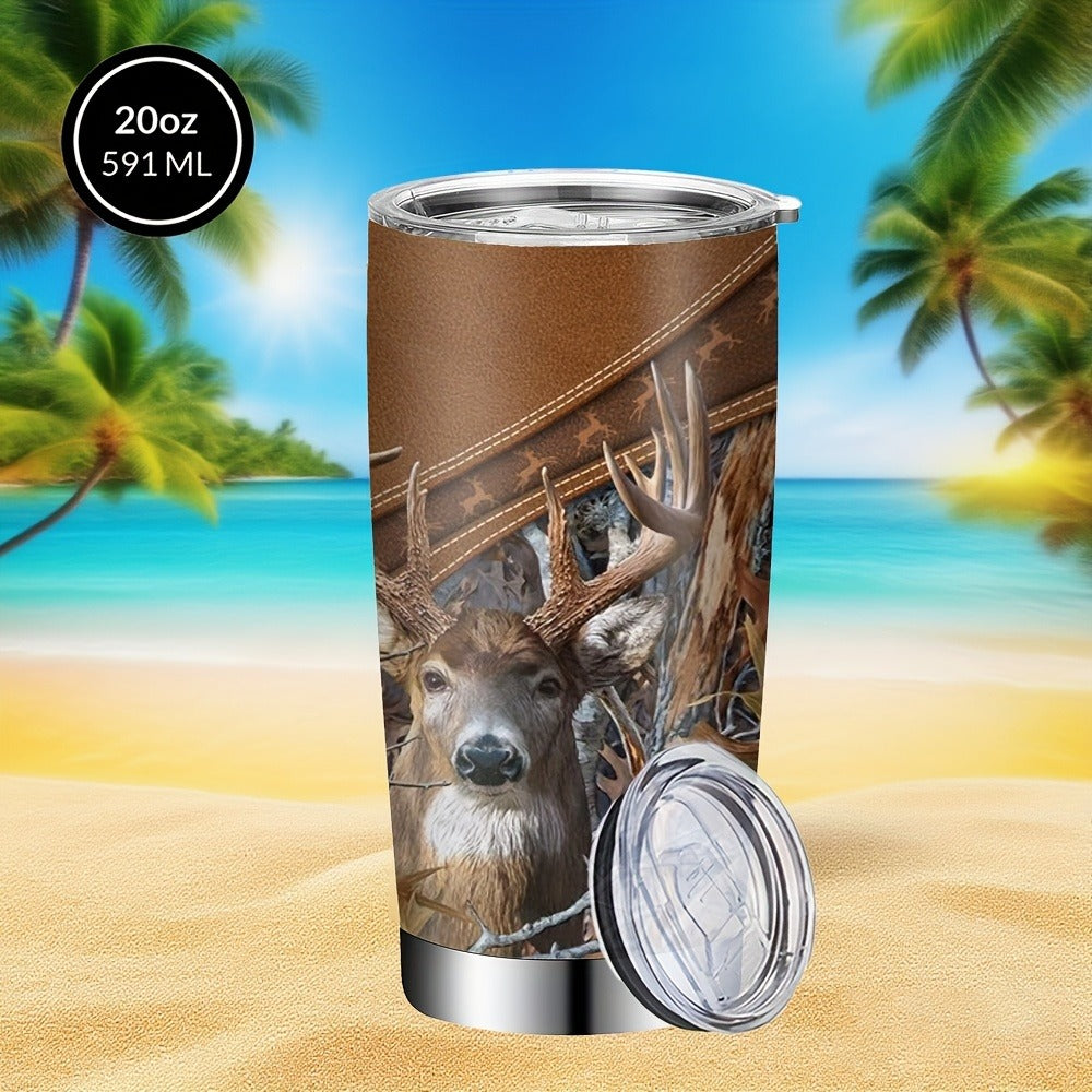 Stainless Steel Tumbler 20oz Forest Hunting Design Insulated Cup with Lid & Straw Travel Coffee Mug Hot Cold Drinks Camping Gift for Men Birthday Halloween