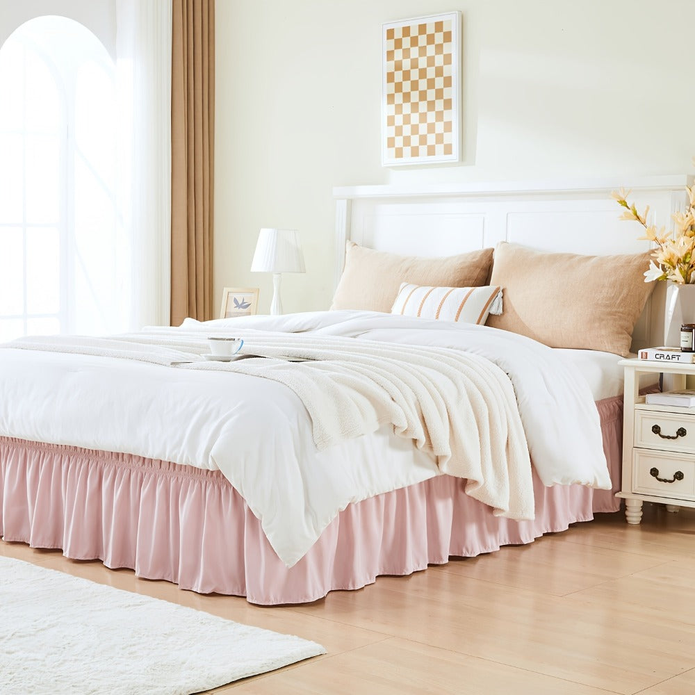Ruffled Bed Skirt with Adjustable Elastic - Twin Full Queen King, 15-Inch Drop, Machine Washable, 30 Colors