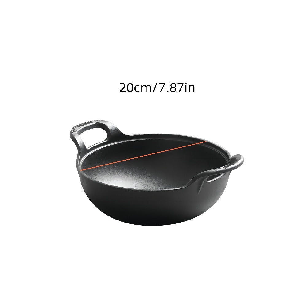 Cast Iron Wok Skillet Non-Stick Deep Stir Fry Pan with Dual Handles - Heavy Duty Uncoated Traditional Cooking Pot Multi-Size 9.84 10.62 11.81 12.59 Inch for Home Outdoor Grilling Baking