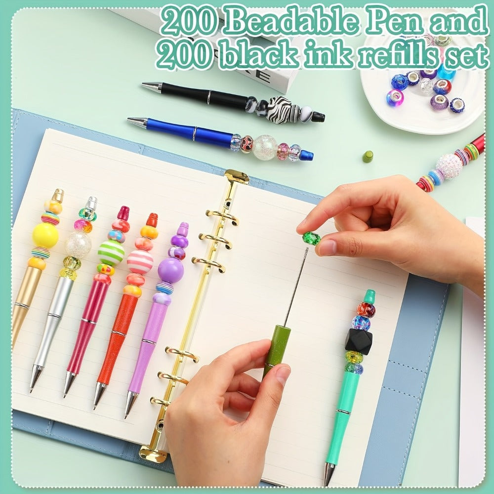 Beadable Pens Bulk 40/60pcs, DIY Bead Ballpoint Pens with Black Ink Shaft, Assorted Random Colors for DIY Crafts, School Office Teachers Bridal Shower Graduation Gifts