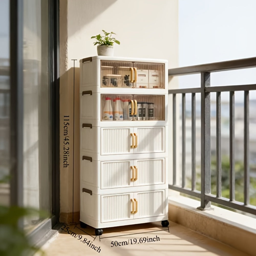 Foldable Stackable Plastic Storage Box with Lid and Wheels 19in Large Folding Locker Container 1 3 or 5 Layer for Wardrobe Bathroom Home Office Dormitory Organization