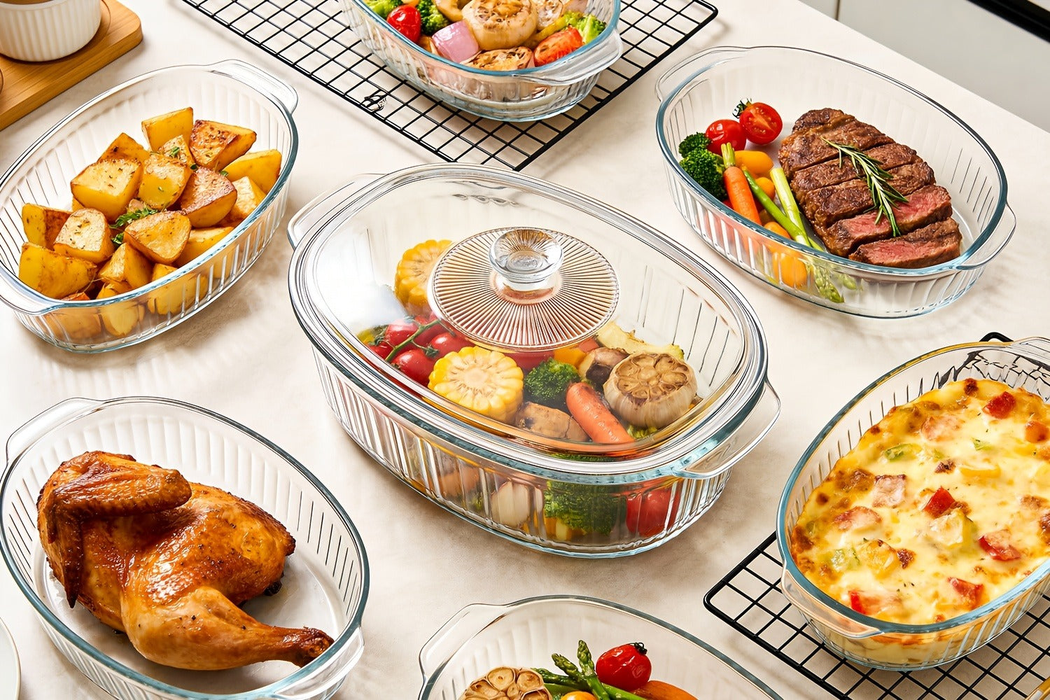Borosilicate Glass Baking Dish with Lid 96oz ¨C Oval Casserole Pan Microwave Oven Fridge Safe | Multi-Use for Baking, Meal Prep, Grilled Fish, Salad & Food Serving | Kitchen Bakeware with Cover