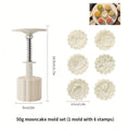 Mooncake Mold 7pcs Set, 50g Hand Press Moon Cake Maker with 6 Flower Pattern Stamps, Mid-Autumn Festival Cookie Stamp Pastry Tool, Plastic Mooncake Press Mold for DIY Baking