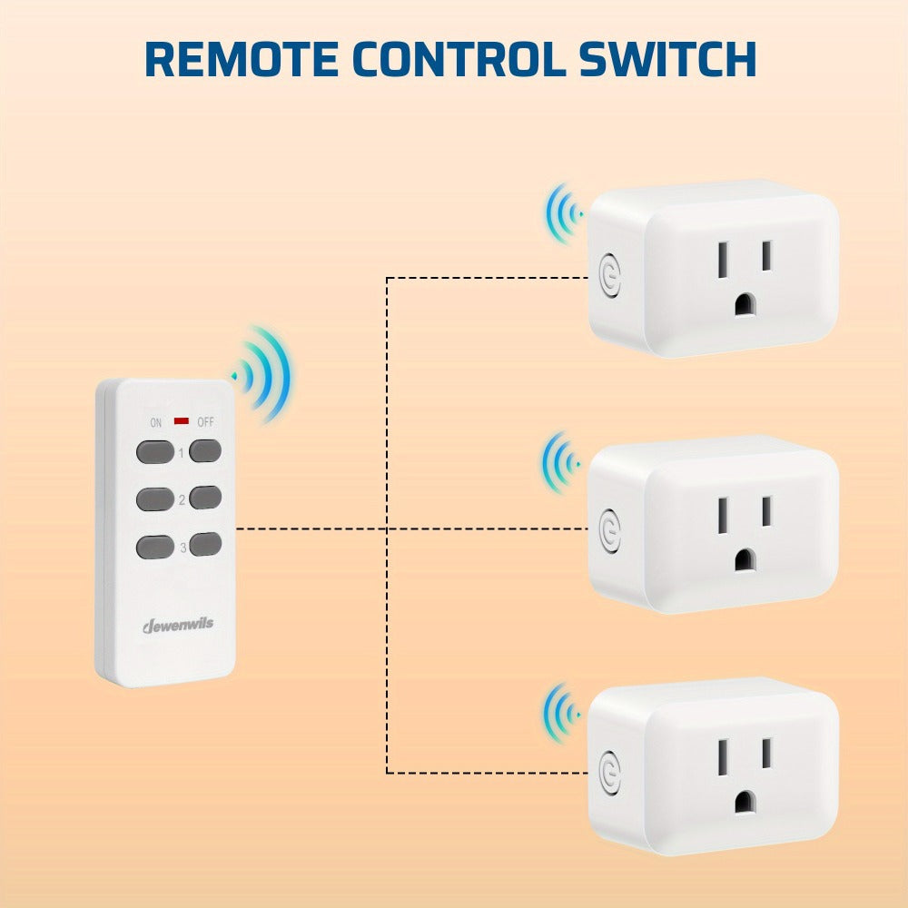Wireless Remote Control Outlet Switch 100ft RF Range Programmable Expandable Plug-in Remote Light Switch No Wiring for Lamps Fans Appliances Indoor Use