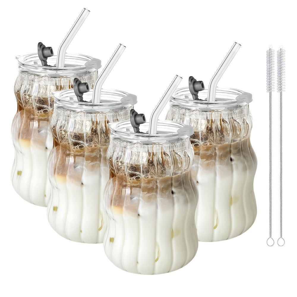 Borosilicate Glass Cups with Straws Cloud Design U-Shaped Insulated Cold Drink Glasses BPA-Free 18oz Set of 4 or 6