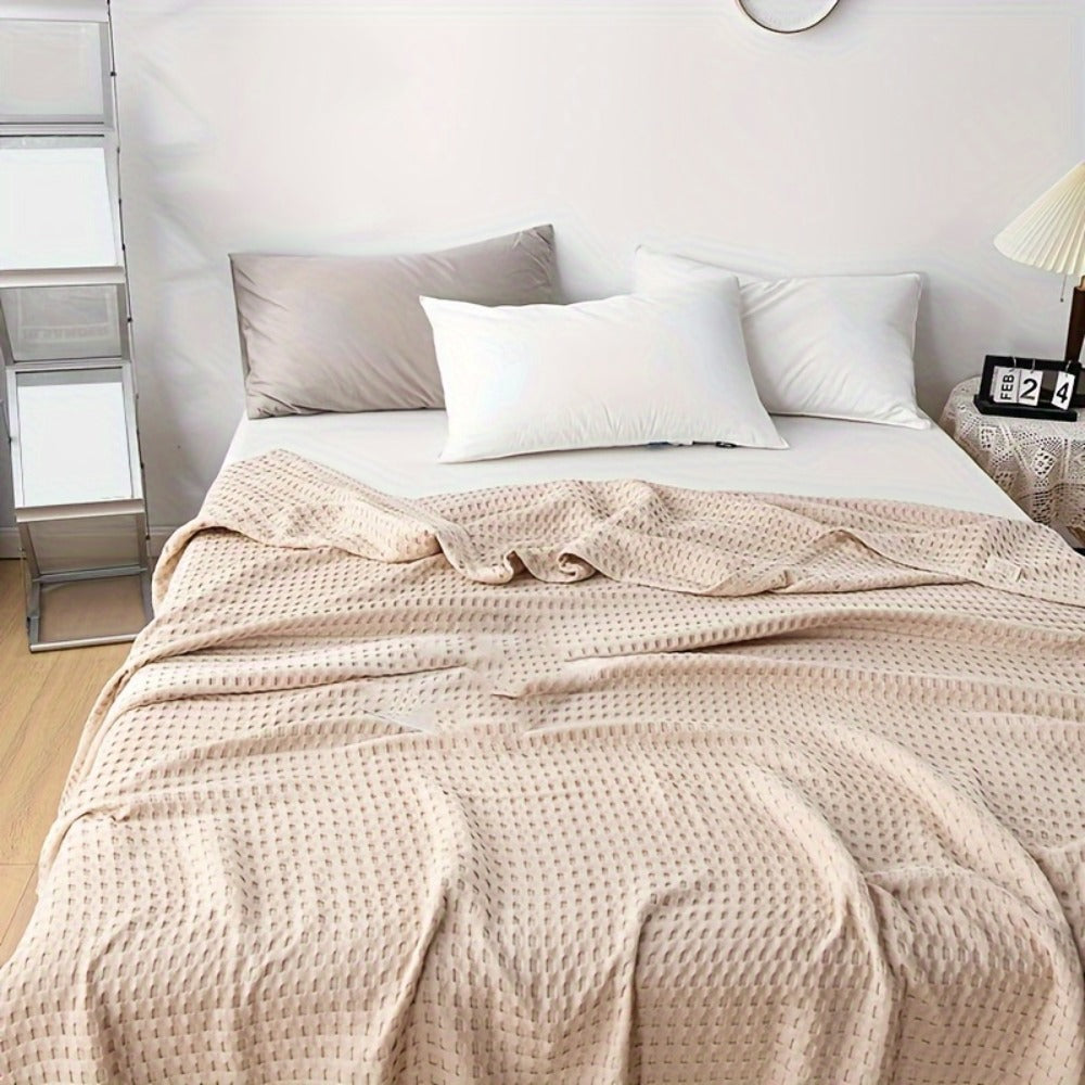 Cotton Waffle Blanket ¨C Pure Cotton Multilayer Summer Cooling Quilt, Jacquard Knit, Machine Washable, Air Conditioning Blanket