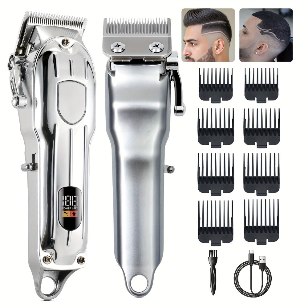 Professional Hair Clipper & Beard Trimmer Set - MENSURE Cordless 6000RPM Hair Cutting Kit with T-Blade Trimmer, 7 Guide Combs, LED Display & Type-C Fast Charging, Barber Kit for Men Home & Salon Use