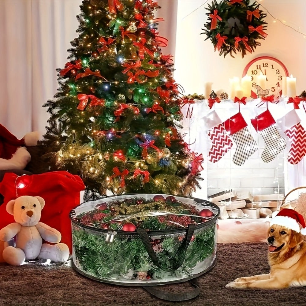 Wreath Storage Bags Heavy Duty PVC Garland Protectors with Handles ¨C 24 & 30 Inch Transparent Christmas Wreath Organizer, 2 or 4 Pack
