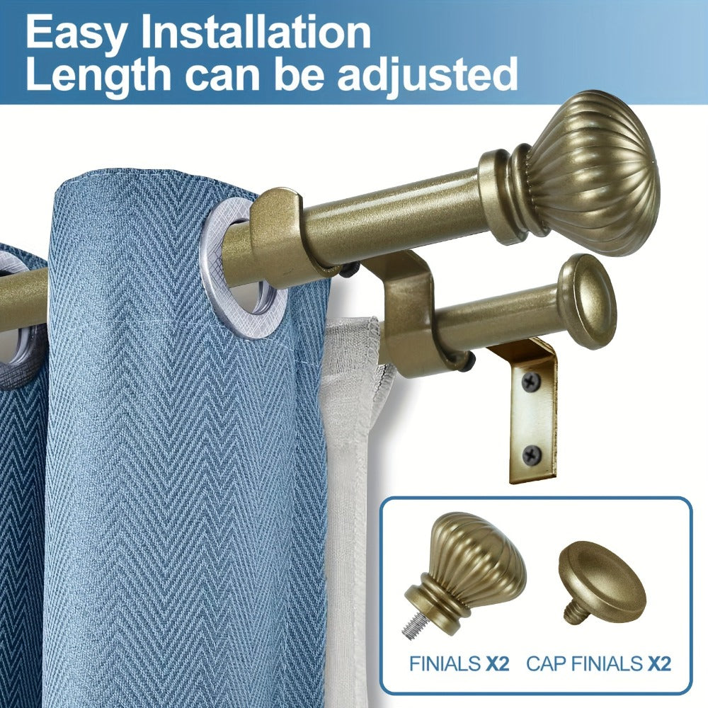 Double Curtain Rod Set Adjustable with Fluted Ball Finials Double Brackets 4 Colors 2 Sizes Window Curtain Hardware