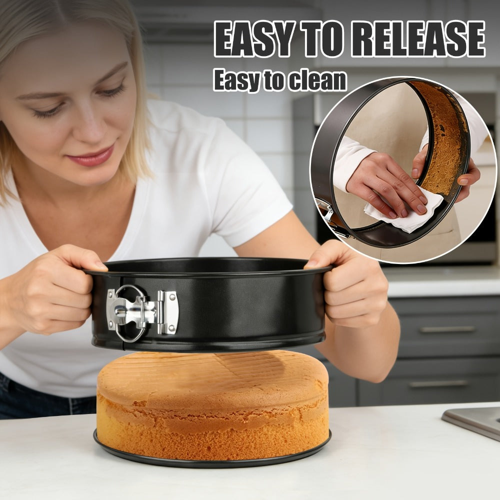 Springform Cake Pan Set, Nonstick Carbon Steel Cheesecake Pan with Removable Bottom & Locking Latch, Round Springform Pan for Cheesecake Pizza Quiche Mousse, 4-Inch Set or 4¡±/7¡±/9¡± 3-Piece Set