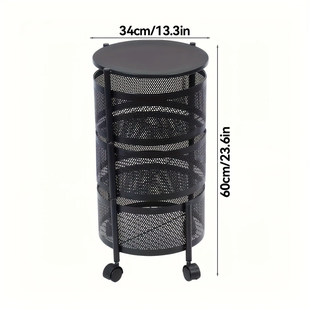 Rotating Storage Rack Multi-Tier Rolling Cart ¨C 360¡ã Swivel Round Floor Standing Organizer with 4 or 5 Layers, Vegetable Basket & File Rack for Kitchen, Bathroom, Office & Living Room (Black / White)