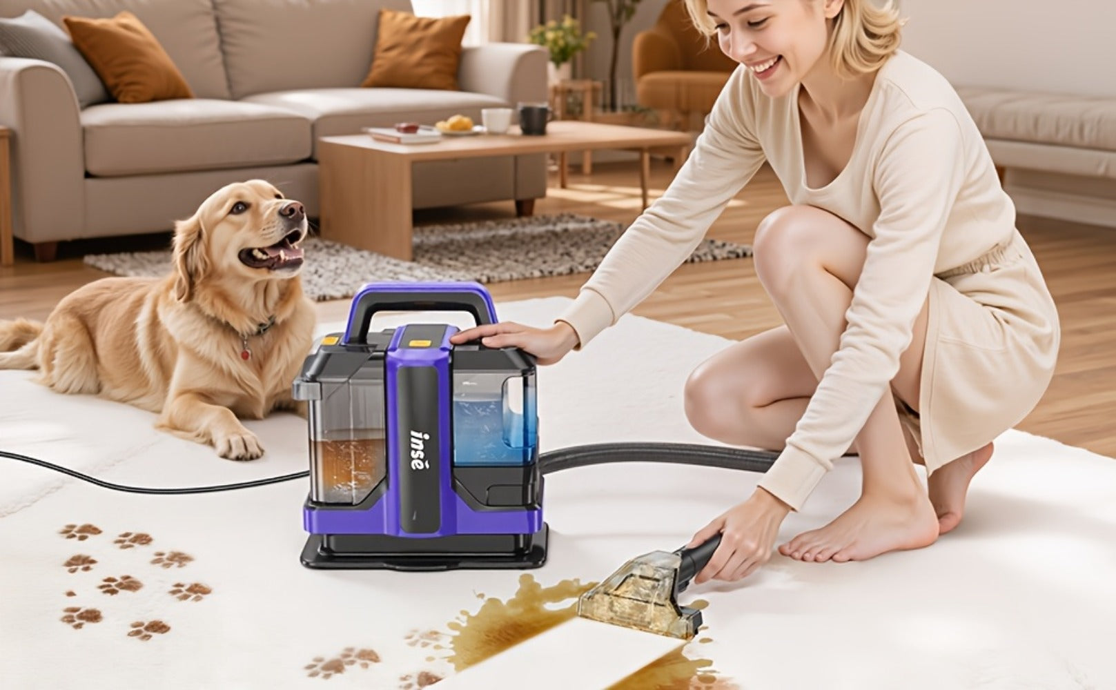 Portable Spot Cleaner for Carpet & Upholstery | Dual Brush Power Suction Stain Remover with Multifunctional Tools ¨C Deep Cleans Sofa, Car Seats, Stairs & Pet Stains