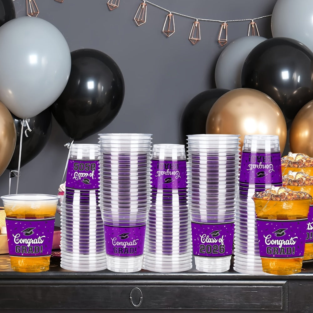 100Pcs Graduation Party Cups Class of 2026 Disposable Plastic Cups Congrats Grad Celebration Tableware Party Supplies