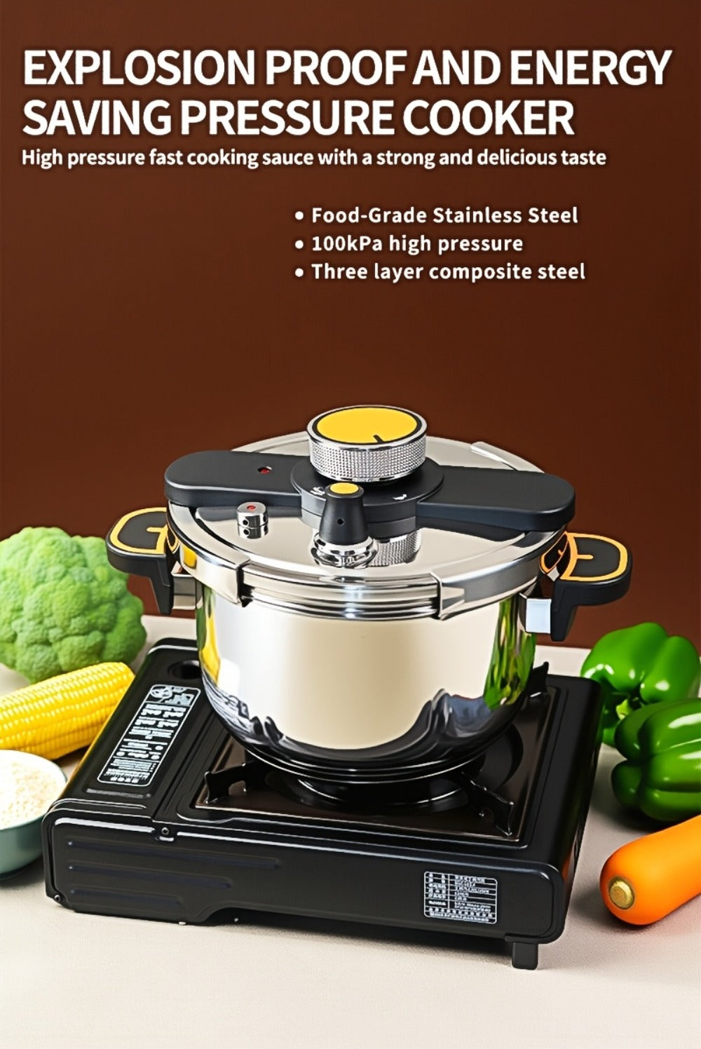 Pressure Cooker Stainless Steel with One-Twist Lock Lid ¨C Heavy-Duty Induction & Gas Compatible Stew Pot in 1.32gal, 1.59gal & 2.11gal, Dishwasher Safe Family Soup Cooker for Daily Cooking