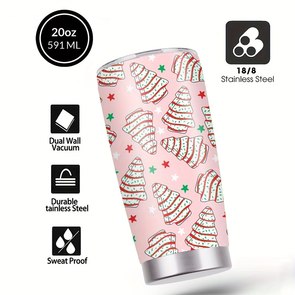 Insulated Coffee Mug 20oz Christmas Tree Cookie Design Stainless Steel Tumbler with Lid & Straw Travel Cup Hot Cold Drinks Gift for Women Birthday Holiday