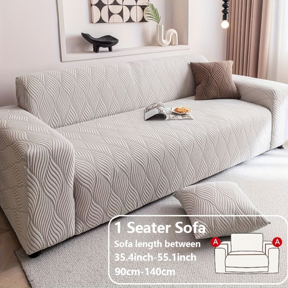 Polar Fleece Sofa Cover Modern Jacquard Elastic Slip-Resistant All Season Furniture Protector for Living Room Office Bedroom - 1 2 3 4 Seater with Free Matching Pillowcase