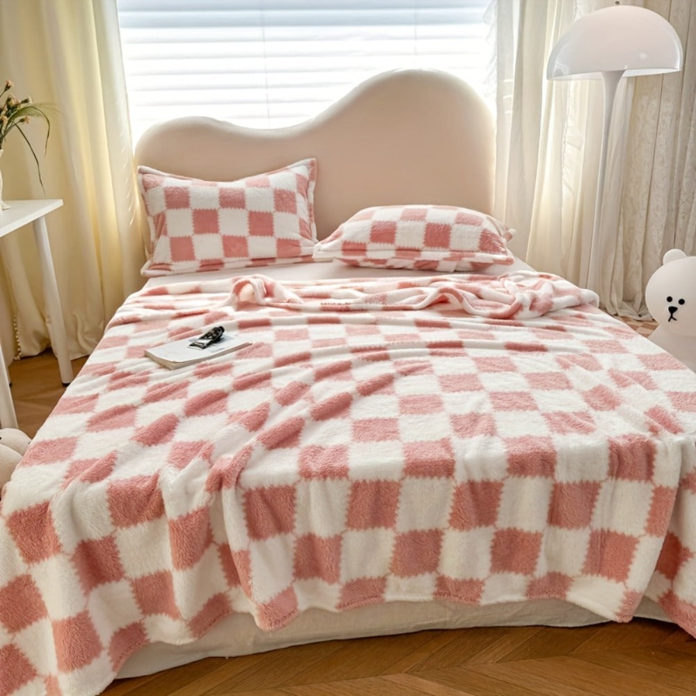 French Plaid Double-Sided Flannel Blanket ¨C Soft Panda & Grid Pattern Throw for Sofa, Bed & Travel, Machine Washable, 6 Designs, 4 Sizes
