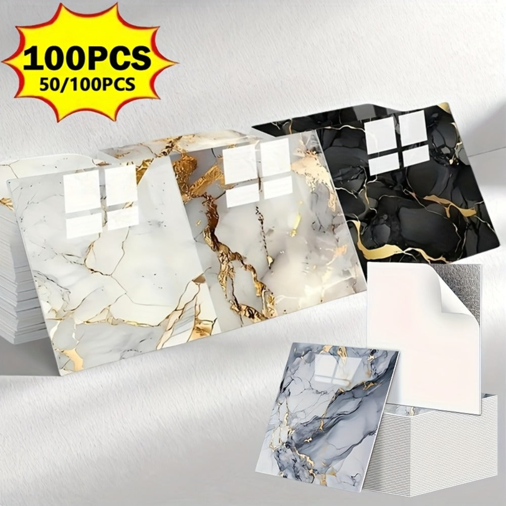 Peel and Stick Wall Tiles 50/100pcs Waterproof PVC Marble Self Adhesive Vinyl Tile Stickers for Bathroom Kitchen Living Room, TV Backdrop Shower Wall Panels Modern Home Decor Easy Installation