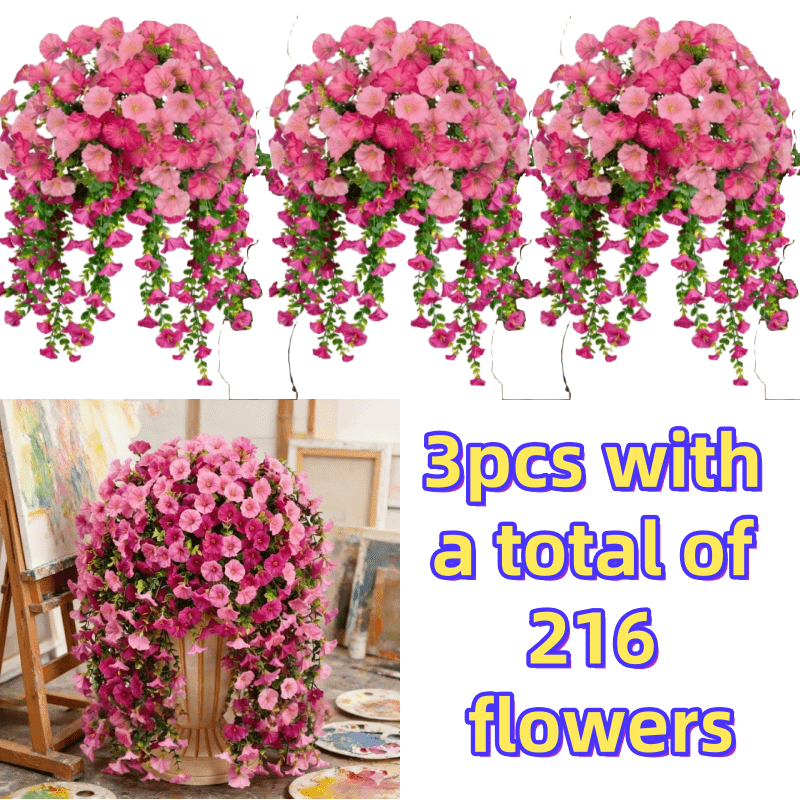 Artificial Rose Vine Hanging Garland 3pcs 216 Flowers - High-Density UV-Resistant Faux Rose Flower Vines with Realistic Roses & Foliage for Garden, Wedding, Porch, Terrace & Wall Decor, Multiple Colors