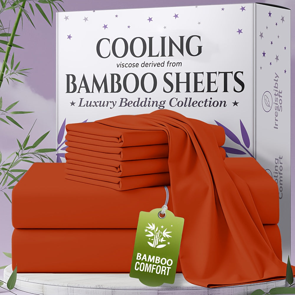 Bamboo Bed Sheet Set 4-6 Piece Extra Deep Pocket Breathable Cooling Soft Wrinkle-Free Hotel Luxury Pillowcase Set Twin Full Queen King 15 Colors