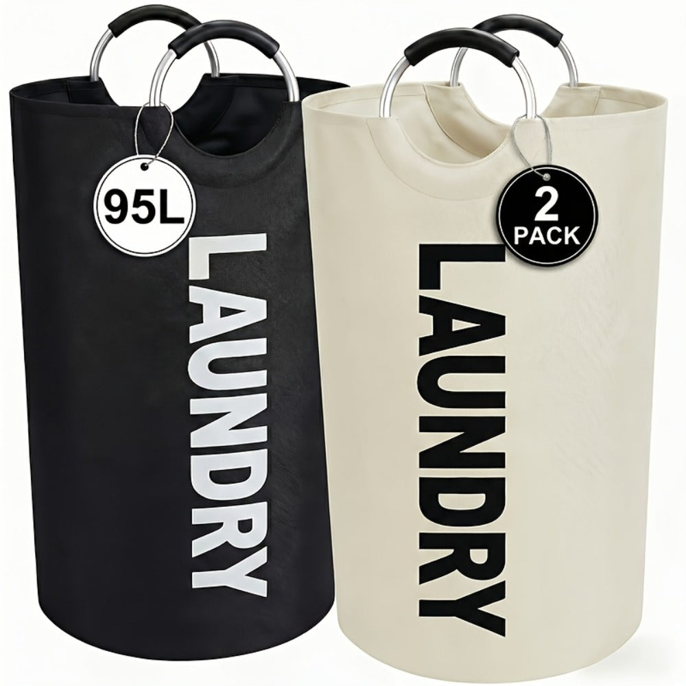 Laundry Basket 2pcs Large Foldable 25.1 Gallon, Collapsible Elevated Hamper with Half-Ring Handles for Bedroom, Bathroom & Laundry Room, Multiple Color Options