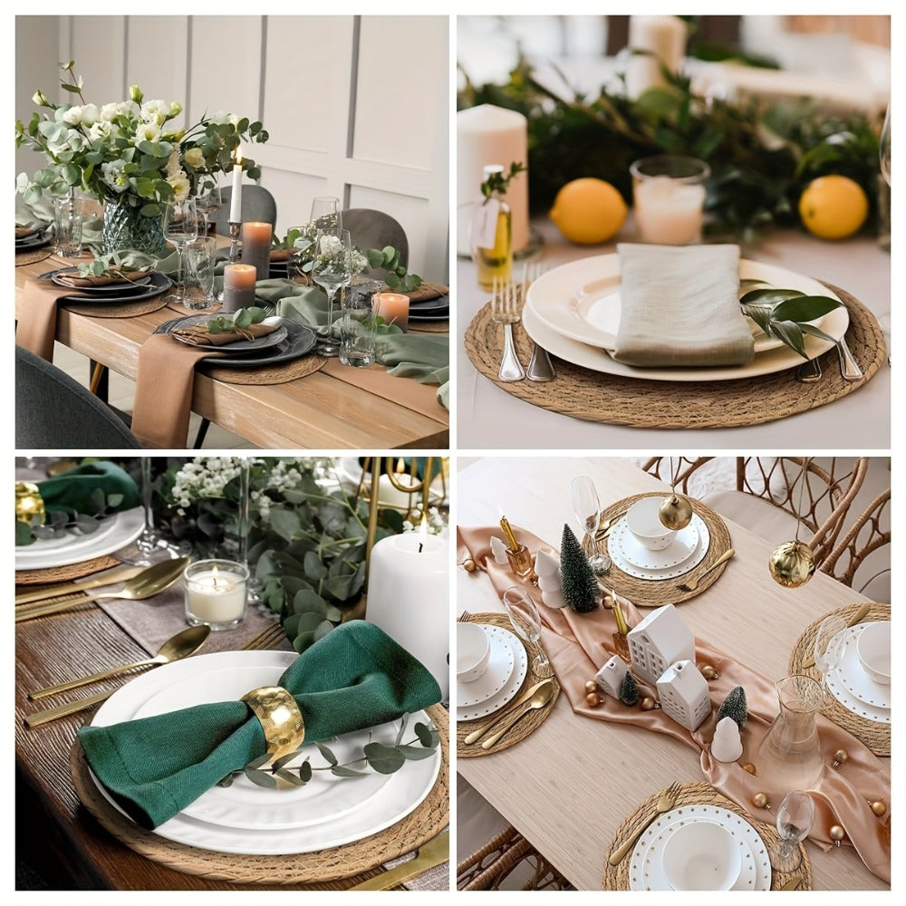 Bohemian Placemats Set 10/30pcs with Holders, 12-Inch Vintage Woven Table Mats for Wedding, Party & Everyday Dining
