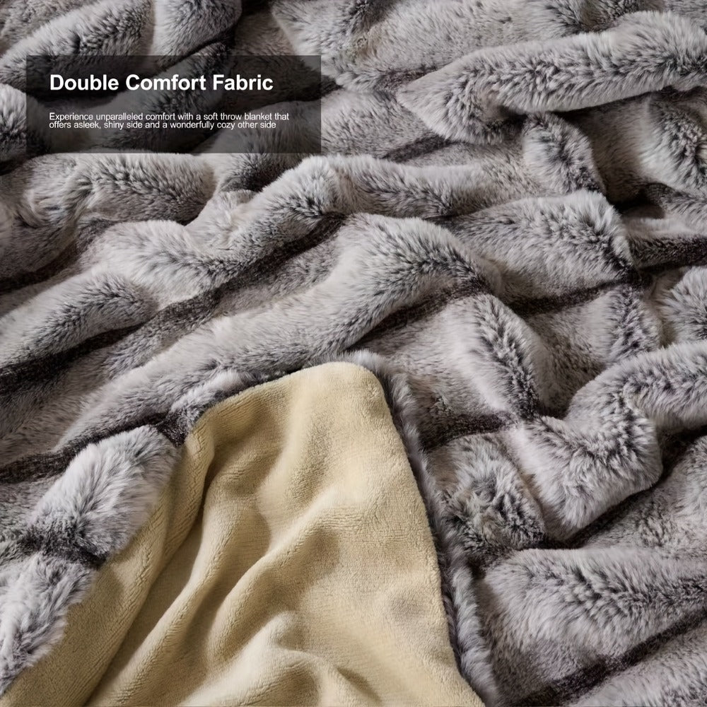 Double-Layer Faux Rabbit Fleece Blanket ¨C 450-500gsm Thickened Soft Warm Throw for Bed, Couch & Travel, All Season, 3 Colors, 5 Sizes