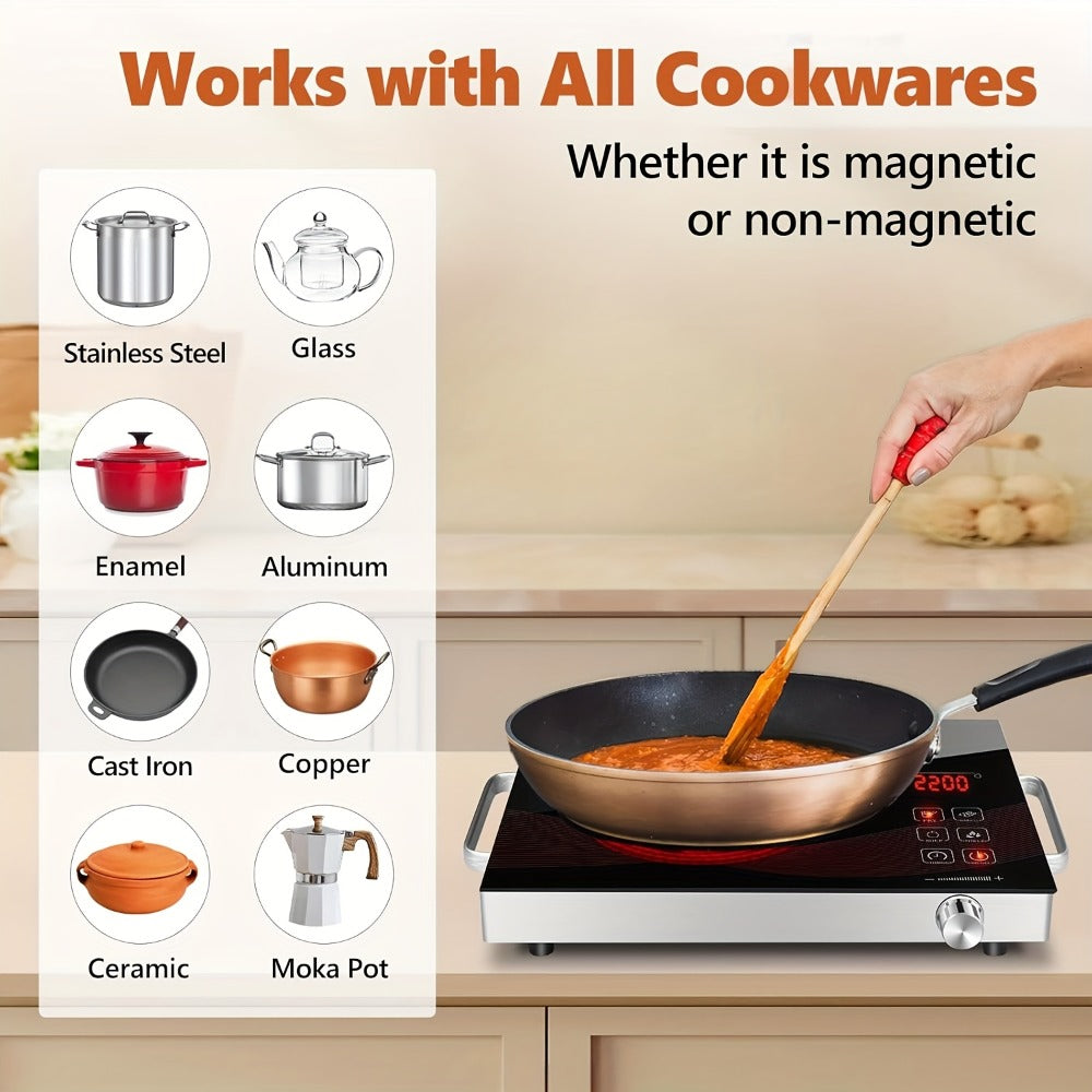 Portable Electric Induction Cooktop 2200W Ceramic Infrared Hot Plate with Adjustable Temperature & Dual Touch Rotation Control ¨C Single Burner Electric Stove for Home Dorm Cooking
