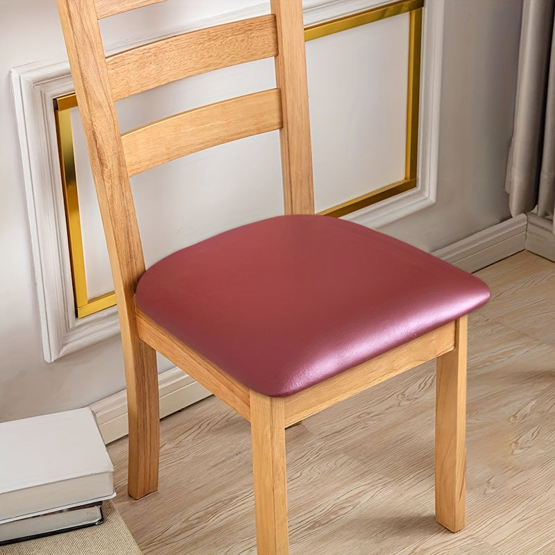 Waterproof PU Leather Dining Chair Cushion Covers Removable Stretch Seat Slipcovers for Dining Room Kitchen Hotel Set of 4 or 6