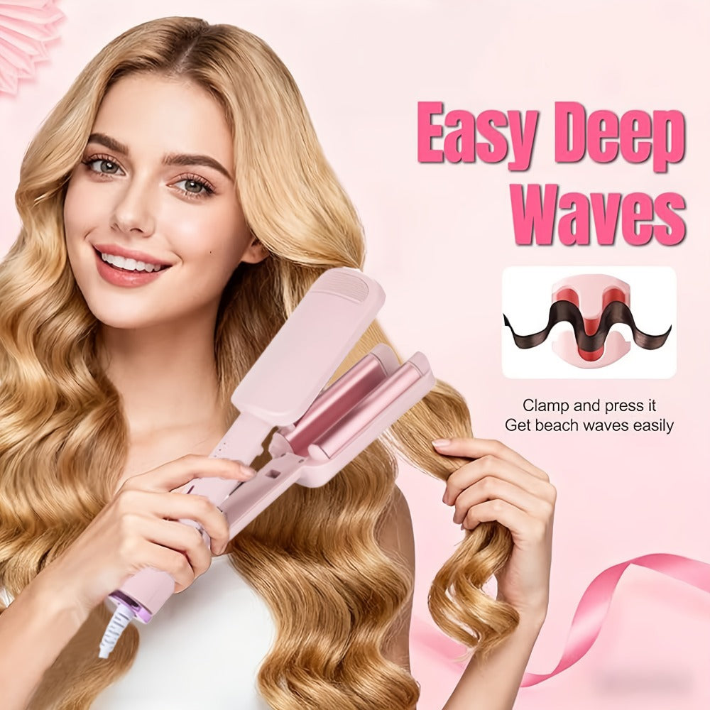 Hair Curling Iron 1.25 Inch - Beach Wave Curling Wand with Dual Voltage, Deep Wave Barrel, Anti-Frizz Ceramic Coating, Easy Home Use, Travel-Ready Styling Tool for All Hair Types